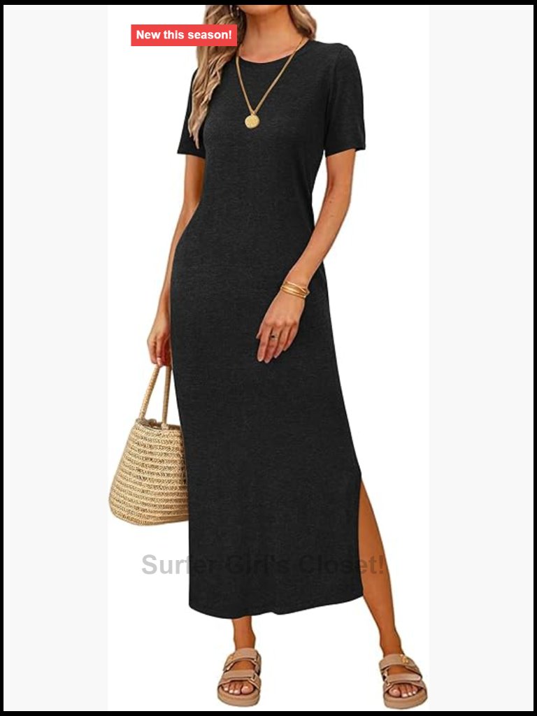 Wool Blend Lightweight Casual T Shirt Maxi Dress Crew Neck Short Sleeve